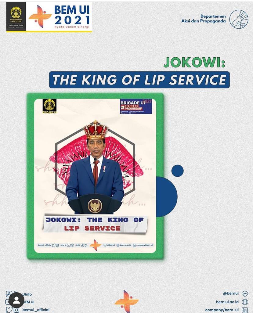 Kritik Pemerintahan Presiden Jokowi, BEM UI Beri Julukan “The King Of Lip Service “